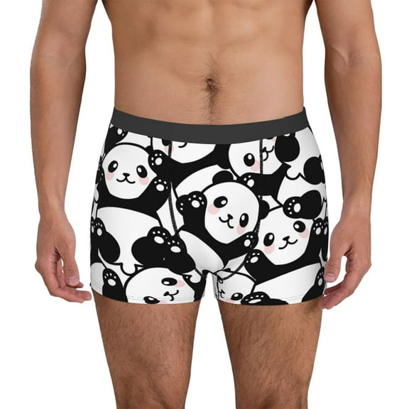 Logiee Seamless Pattern Cute Panda Print Mens Boxer Briefs,Boxer Briefs for Men,Breathable Stretch Underwear,Boys Boxer Briefs-XX-Large