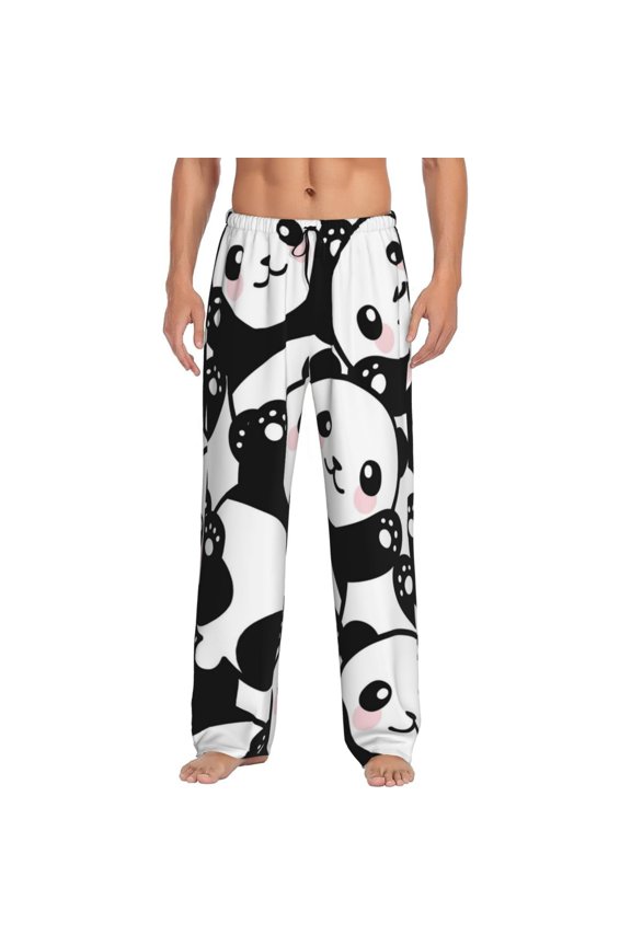 Seamless Pattern Cute Panda Print Pajama Pants for Men,Men’s Pajama Bottoms,Mens PJ Pants with Pockets & Button Fly-3X-Large