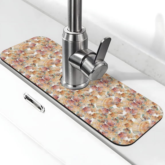 Logiee Seashells Print Kitchen Sink Splash Guard Faucet Mat for Splash Guard Behind Faucet Drip Catcher for Kitchen,Bathroom,Sink Mat,Dish Drying Mat,Bathroom-15" X 5.5"