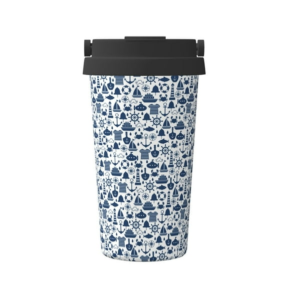 Logiee Seaside Primary Color Print Stainless Steel Coffee Tumbler, Travel Coffee Mug, Insulated Coffee Mug with Lid, Spill Proof Coffee Cup, Portable Thermal Mug