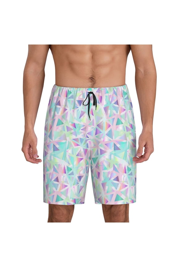Sequins Print Men's Pajama Shorts with Drawstring & Pockets,Sleep Shorts for Men,Sleepwear Bottoms,Elastic Waistband Loungewear-Large