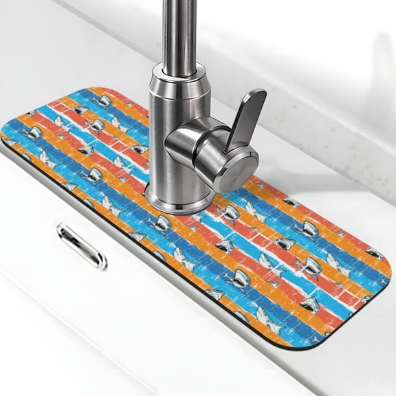 Logiee Shark On Line Print Kitchen Sink Splash Guard Faucet Mat for Splash Guard Behind Faucet Drip Catcher for Kitchen,Bathroom,Sink Mat,Dish Drying Mat,Bathroom-15" X 5.5"
