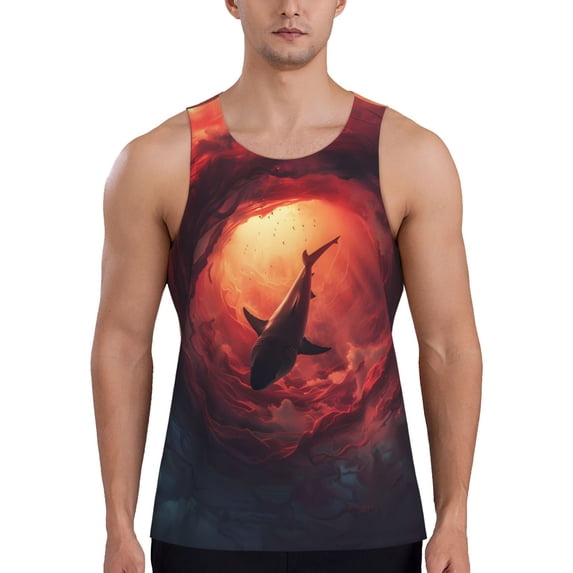 Logiee Shark Underwater Vortex Print Men's Workout Tank Top,Quick Dry Workout Tank Top,Gym Muscle Tee,Fitness Bodybuilding Sleeveless T Shirt-4X-Large