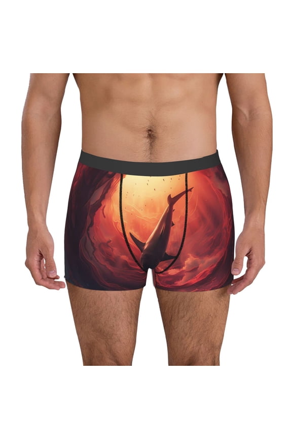 Shark Underwater Vortex Print Mens Boxer Briefs,Boxer Briefs for Men,Breathable Stretch Underwear,Boys Boxer Briefs-Small