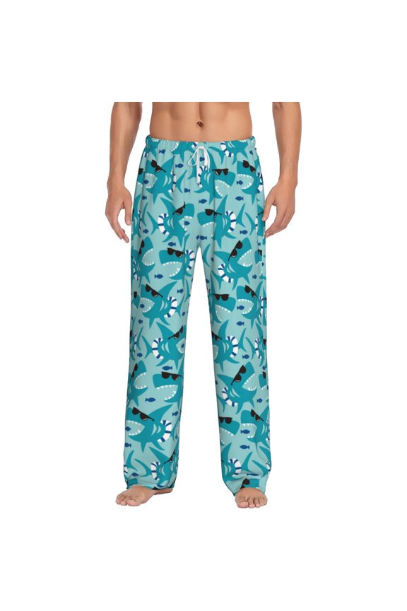 Shark Wearing Sunglasses Print Pajama Pants for Men,Men’s Pajama Bottoms,Mens PJ Pants with Pockets & Button Fly-Small