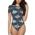 thumbnail image 1 of Logiee Shark Wearing Swim Ring Print Women's Short Sleeve Bodysuit,Crew Neck Soft Comfortable Fit Sexy Top,Body Suit Shirts,Short Sleeve T-Shirts-Medium, 1 of 7