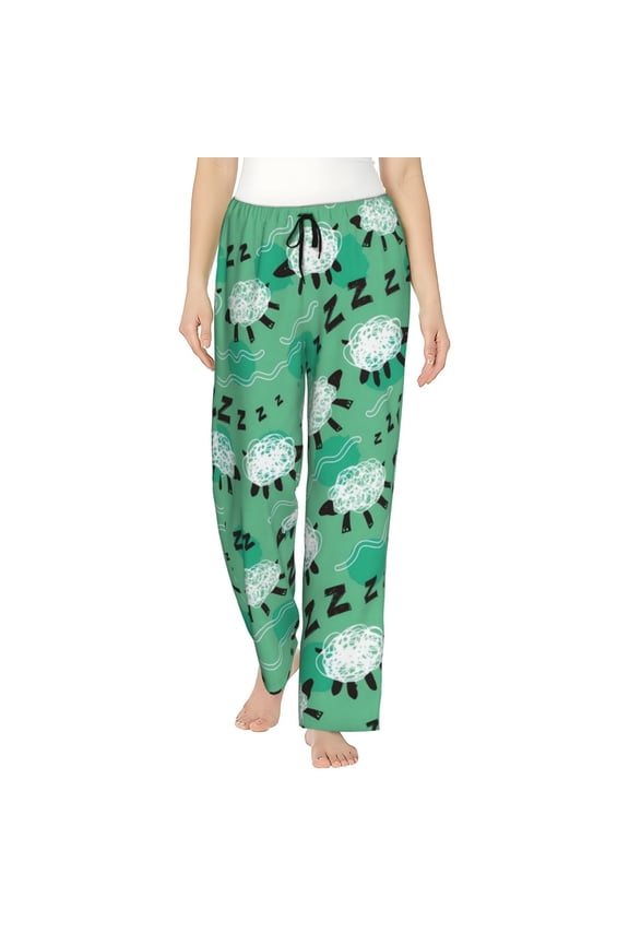 Sheep Zzz Print Women Pajama Pants,Comfy Pj Bottom with Pockets & Drawstring,Stretch Casual Sleepwear-Small