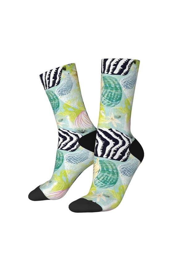 Shell Clam Print Adult Socks for Men & Women,Calf Socks, Ankle Socks,Boots Socks,Breathable Casual Sock,Unisex Crew Socks
