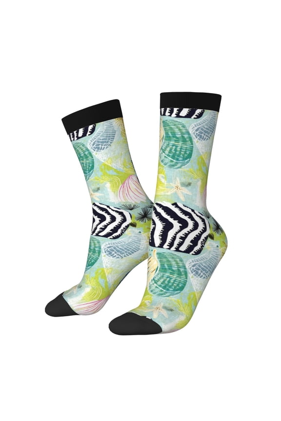 Shell Clam Print Adult Socks for Men & Women,Calf Socks, Ankle Socks,Boots Socks,Breathable Casual Sock,Unisex Crew Socks