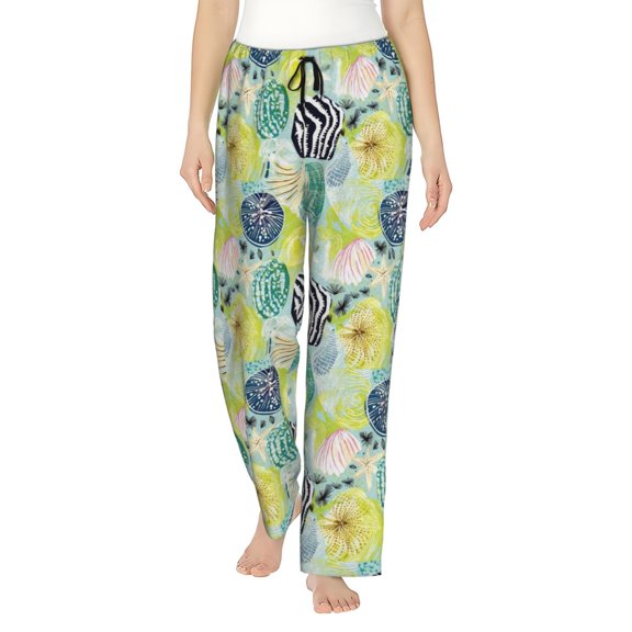 Logiee Shell Clam Print Women Pajama Pants,Comfy Pj Bottom with Pockets & Drawstring,Stretch Casual Sleepwear-Medium
