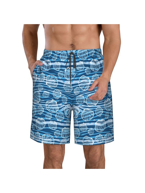 Shell Print Mens Swim Trunks Quick Dry Board Shorts,Breathable Hawaii Beach Shorts Swimwear Bathing Suits-Medium
