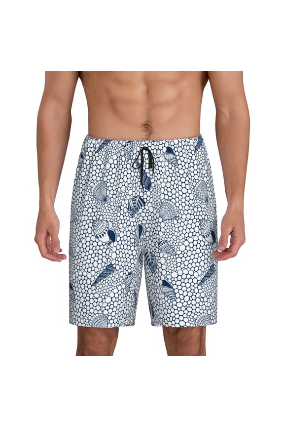 Shells And Sand Print Men's Pajama Shorts with Drawstring & Pockets,Sleep Shorts for Men,Sleepwear Bottoms,Elastic Waistband Loungewear-Medium