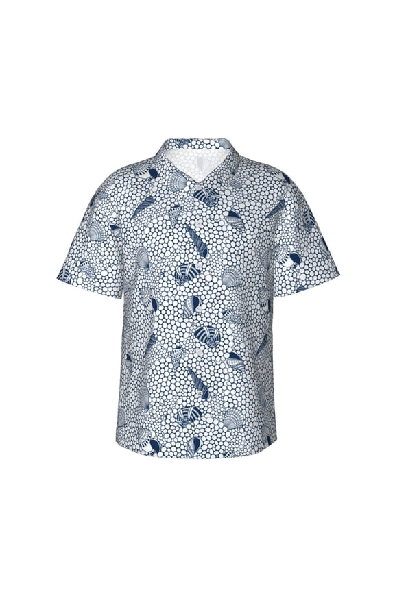 Shells And Sand Print Mens Hawaiian Shirts,Loose-Fit Short Sleeve Button Down Tropical Aloha Beach Shirt,Summer Vacation Wedding Tops,Small