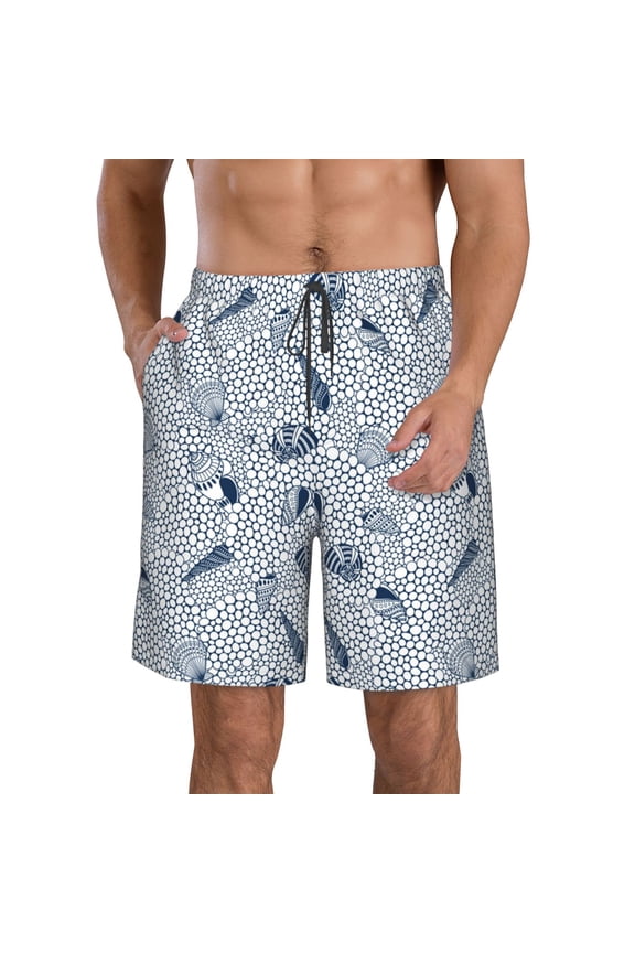 Shells And Sand Print Mens Swim Trunks Quick Dry Board Shorts,Breathable Hawaii Beach Shorts Swimwear Bathing Suits-Small