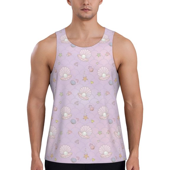 Logiee Shells Pearl Print Men's Workout Tank Top,Quick Dry Workout Tank Top,Gym Muscle Tee,Fitness Bodybuilding Sleeveless T Shirt-X-Large