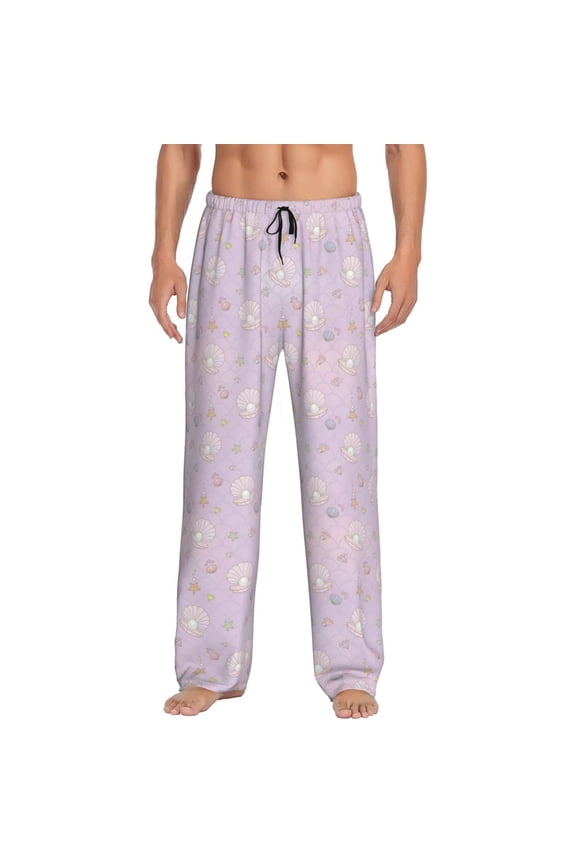 Shells Pearl Print Pajama Pants for Men,Men’s Pajama Bottoms,Mens PJ Pants with Pockets & Button Fly-Small