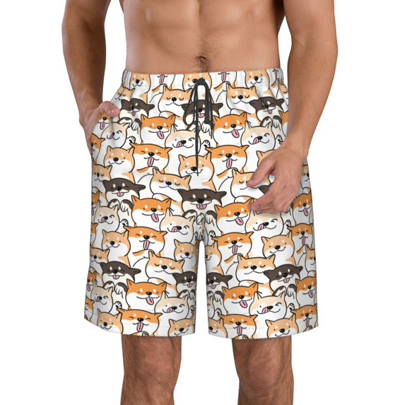 Logiee Shiba Inu Dog Print Mens Swim Trunks Quick Dry Board Shorts,Breathable Hawaii Beach Shorts Swimwear Bathing Suits-Medium