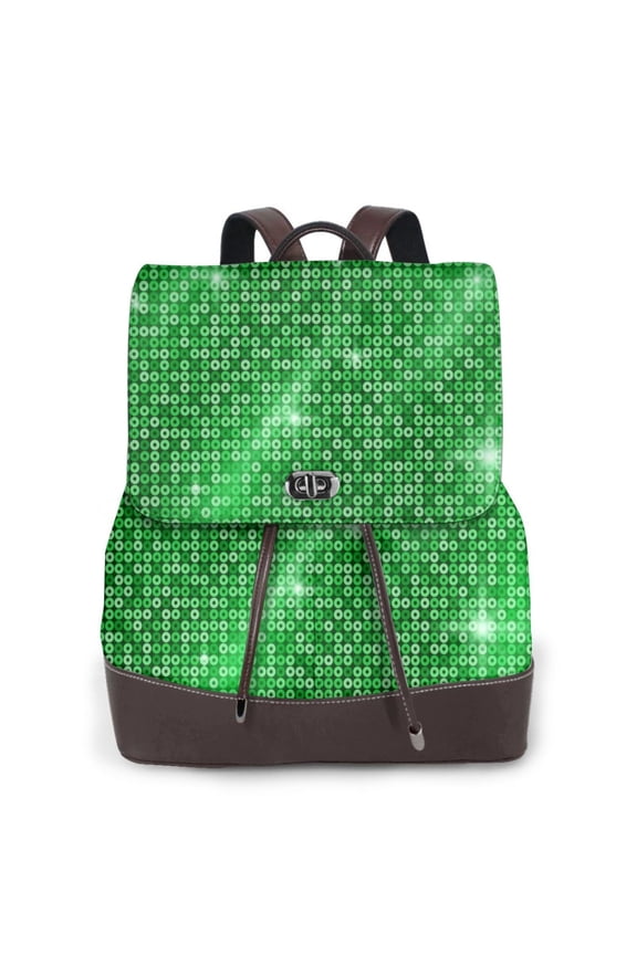 Logiee Shiny round green sequins Print Backpack Purse for Women,Fashion Leather Backpack Purse,Women's Leather Backpack for Work College Travel