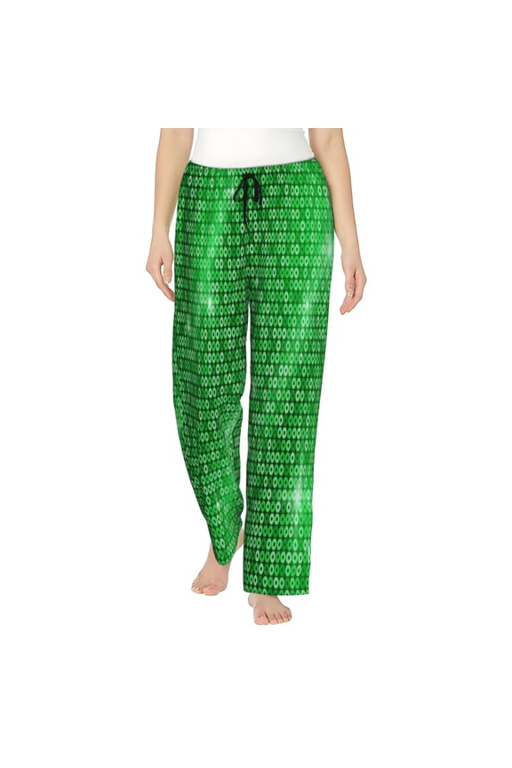 Shiny round green sequins Print Women Pajama Pants,Comfy Pj Bottom with Pockets & Drawstring,Stretch Casual Sleepwear-Small