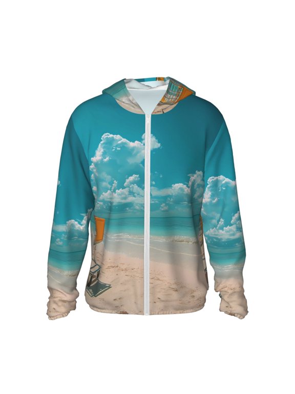 Shopping Cart On Tropical Beach Print Men's Women Light Jacket Full Zip Sun Protection Hoodie Long Sleeve Sun Shirts for Men Hiking Fishing Zip Pockets-3X-Large