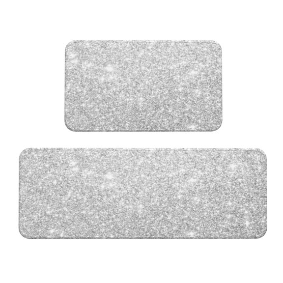 Logiee Silver Glitter Print Kitchen Mats for Floor Sets of 2,Waterproof Kitchen Rugs,Non Slip Comfort Standing Mat Rug for Home,Runner,Sink,Office,Laundry