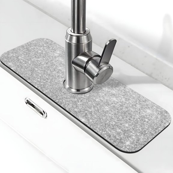 Logiee Silver Glitter Print Kitchen Sink Splash Guard Faucet Mat for Splash Guard Behind Faucet Drip Catcher for Kitchen,Bathroom,Sink Mat,Dish Drying Mat,Bathroom-15" X 5.5"