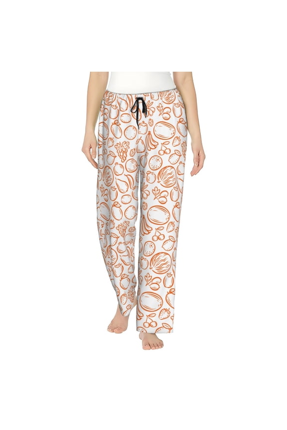 Simple Fruit Print Women Pajama Pants,Comfy Pj Bottom with Pockets & Drawstring,Stretch Casual Sleepwear-Small