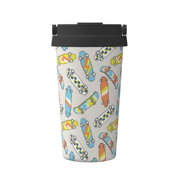 Logiee Skateboard Print Stainless Steel Coffee Tumbler, Travel Coffee Mug, Insulated Coffee Mug with Lid, Spill Proof Coffee Cup, Portable Thermal Mug