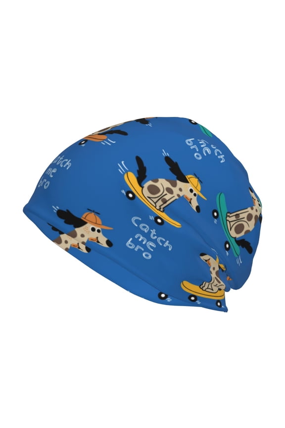 Skater Dog Print Unisex Knit Beanie for Men Women Winter Hat,Beanies Skull Caps