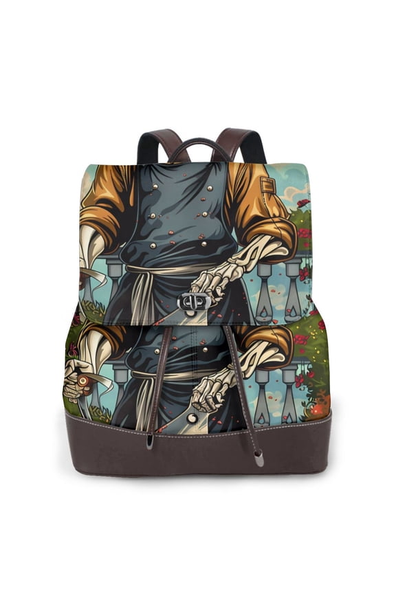 Logiee Skeleton Chef BBQ Scene Print Backpack Purse for Women,Fashion Leather Backpack Purse,Women's Leather Backpack for Work College Travel