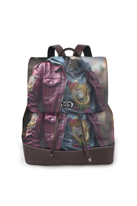 Logiee Skeleton Cool Street Fashion Print Backpack Purse for Women,Fashion Leather Backpack Purse,Women's Leather Backpack for Work College Travel