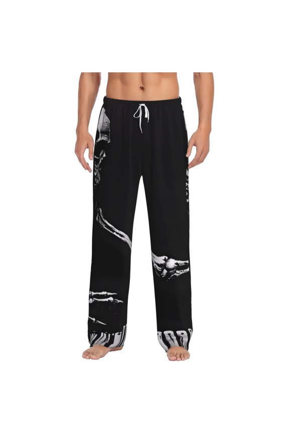 Skeleton Playing Xylophone Print Pajama Pants for Men,Men’s Pajama Bottoms,Mens PJ Pants with Pockets & Button Fly-XX-Large