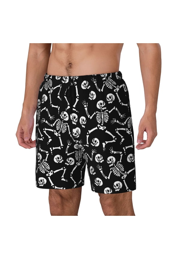 Skeletons Dancing Print Men's Swim Trunk,Quick Dry Board Shorts ,Men's Swim Trunks with Compression Liner, Bathing Suits with Pockets-Small