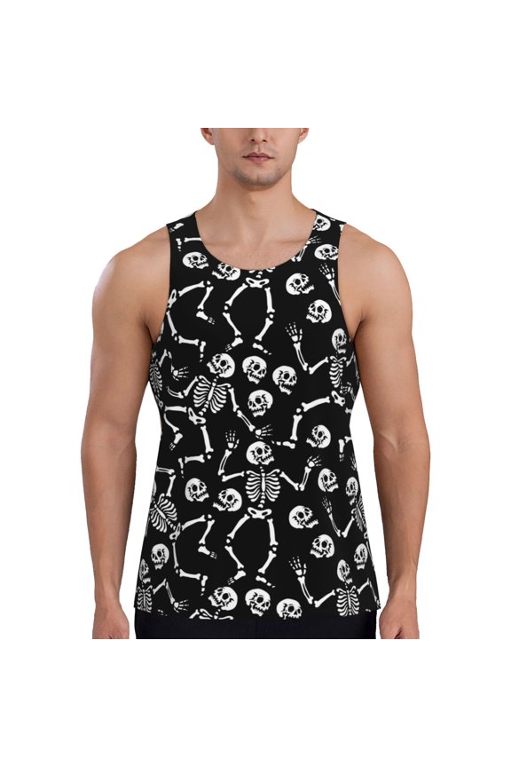 Skeletons Dancing Print Men's Workout Tank Top,Quick Dry Workout Tank Top,Gym Muscle Tee,Fitness Bodybuilding Sleeveless T Shirt-XX-Large
