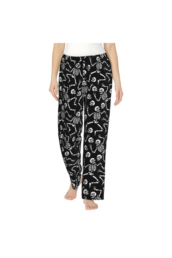 Skeletons Dancing Print Women Pajama Pants,Comfy Pj Bottom with Pockets & Drawstring,Stretch Casual Sleepwear-Small
