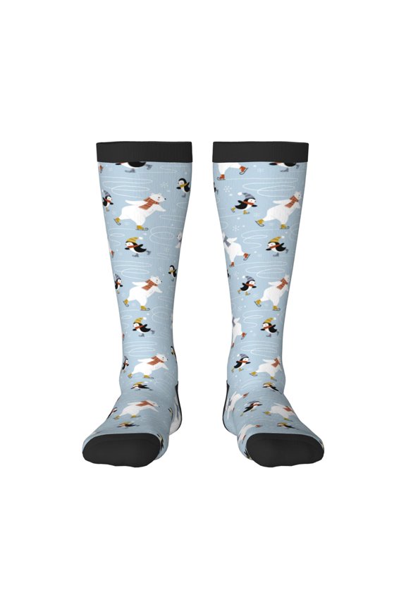 Skiing penguin Bear Print Gift Stocking Stuffers,Adult Stockings,Novelty Socks,Funny Socks Birthday Running Walking Sleeping