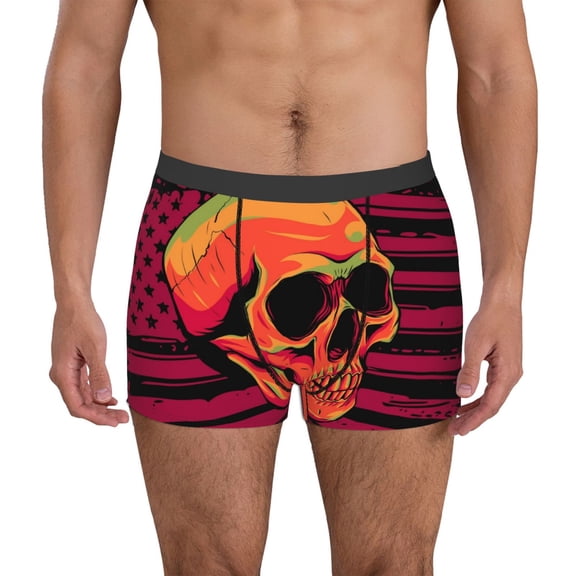 Logiee Skull And Flag Usa Print Mens Boxer Briefs,Boxer Briefs for Men,Breathable Stretch Underwear,Boys Boxer Briefs-Large