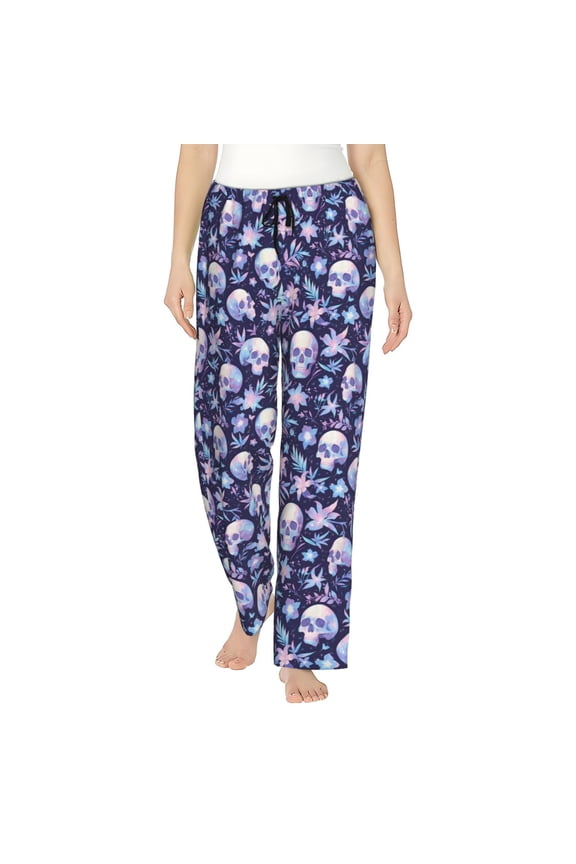 Skull Print Women Pajama Pants,Comfy Pj Bottom with Pockets & Drawstring,Stretch Casual Sleepwear-Medium