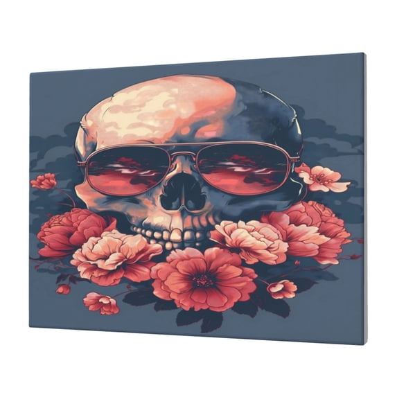Logiee Skull With Roses And Sunglasses Print Canvas Wall Art,Canvas Picture Prints with Frame, Wall Art Decorative,Canvas Decorative,Suitable for Living Room Bedroom Office Room 30x40