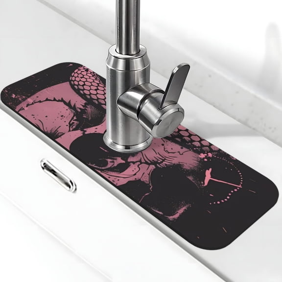 Logiee Skull and Snake Art Print Kitchen Sink Splash Guard Faucet Mat for Splash Guard Behind Faucet Drip Catcher for Kitchen,Bathroom,Sink Mat,Dish Drying Mat,Bathroom-15" X 5.5"