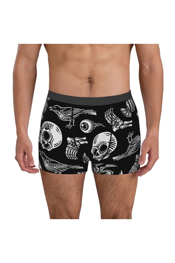 Skull bird bat spider Print Mens Boxer Briefs,Boxer Briefs for Men,Breathable Stretch Underwear,Boys Boxer Briefs-Medium