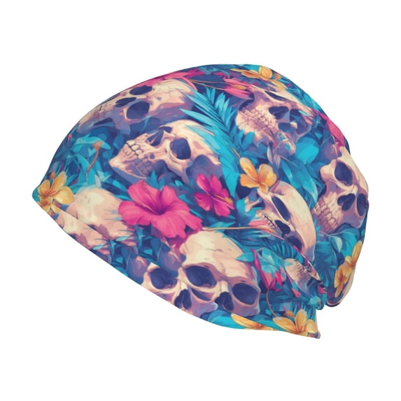 Logiee Skull blue leaf Print Unisex Knit Beanie for Men Women Winter Hat,Beanies Skull Caps