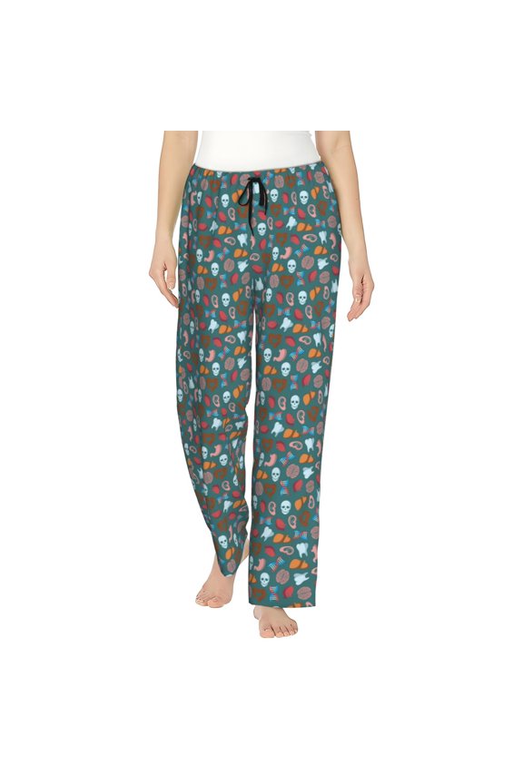 Skull cute organ Print Women Pajama Pants,Comfy Pj Bottom with Pockets & Drawstring,Stretch Casual Sleepwear-Large