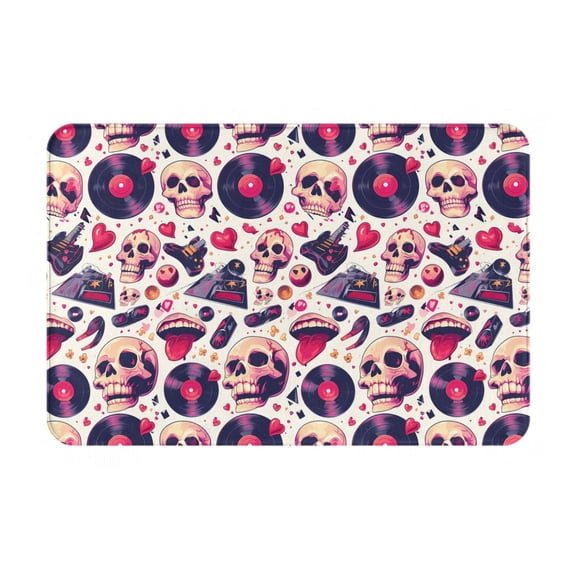 Logiee Skull lips record Guitar Print Welcome Mats for Entryway,Door Mat for Front Door,Entry Mat,Doormat for Garden, Garage, Patio, Home, Porch Decor