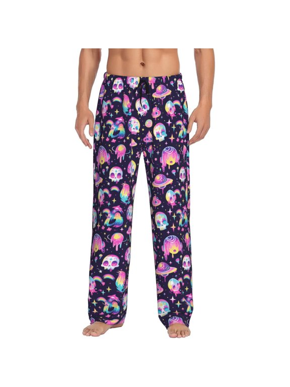 Skull mushroom space Print Pajama Pants for Men,Men’s Pajama Bottoms,Mens PJ Pants with Pockets & Button Fly-3X-Large