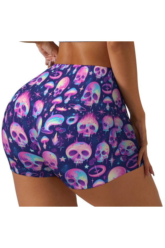 Skull rainbow color Print Women's Biker Shorts,Workout Gym Shorts,Scrunch Shorts,Tummy Control Hidden Scrunch Running Yoga Shorts-XX-Large