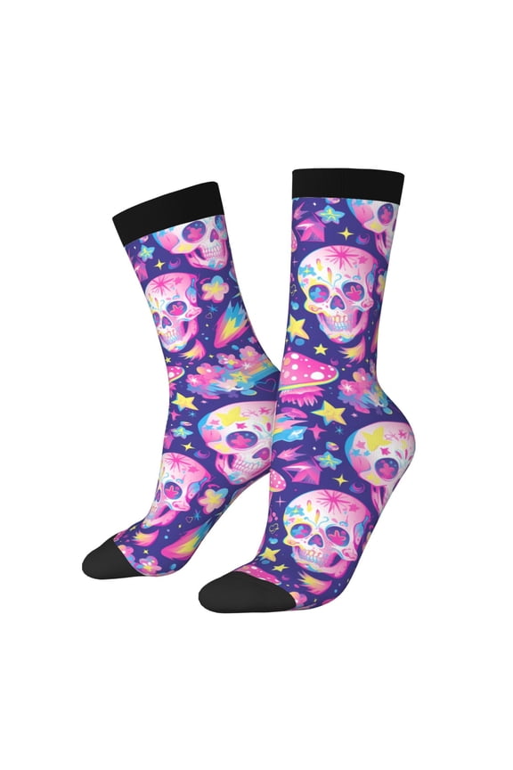 Skull rainbow mushroom colorful Print Adult Socks for Men & Women,Calf Socks, Ankle Socks,Boots Socks,Breathable Casual Sock,Unisex Crew Socks