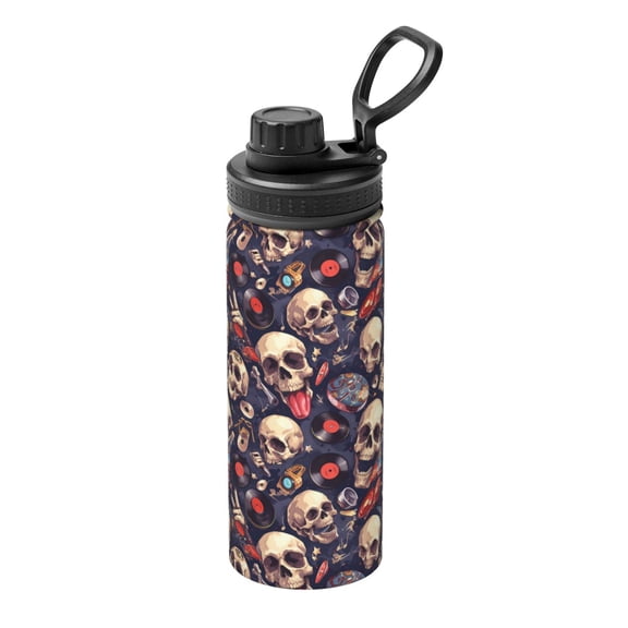 Logiee Skull record rock Print Water Bottle,18oz Sports Insulated Kettle for Cycling Gym Basketball Outdoor, Suitable as a Present