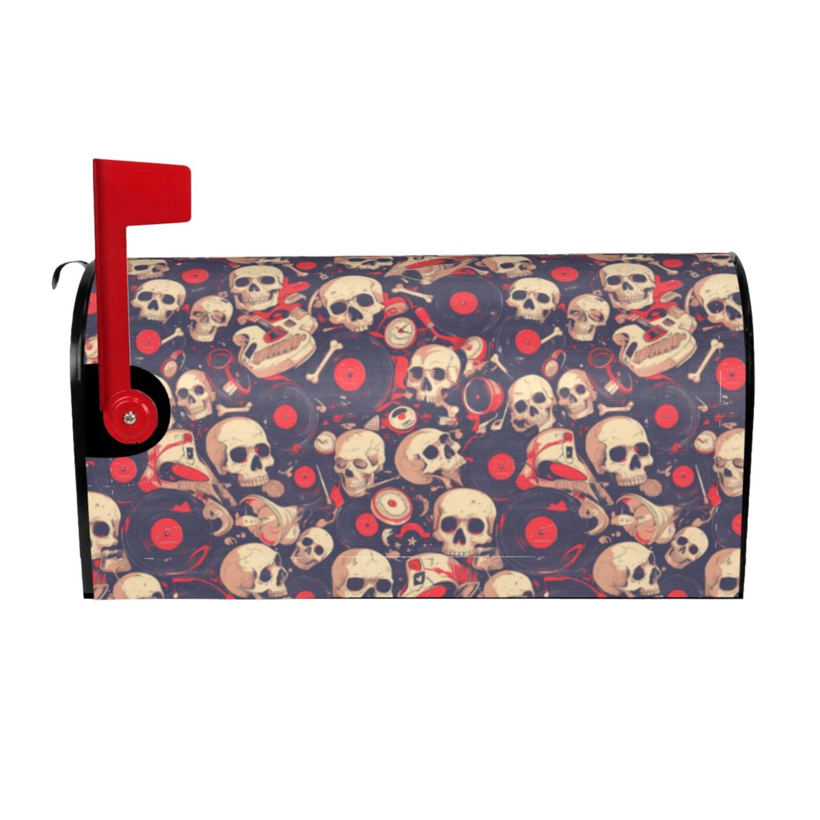 Logiee Skull rock music record Print Post Letter Box Wrap Decor, Mailbox Cover Suitable for Standard Mailbox and Large Size Mailbox,Outdoor Yard Decoration-21x18 in