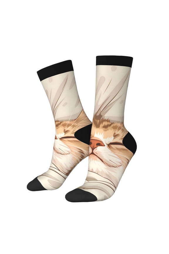 Sleeping Cat In Blanket Print Adult Socks for Men & Women,Calf Socks, Ankle Socks,Boots Socks,Breathable Casual Sock,Unisex Crew Socks